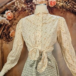 Vintage 1960s Blouse Top Sears JR Bazaar Floral Ruffle Blouse Cream Orange Shirt